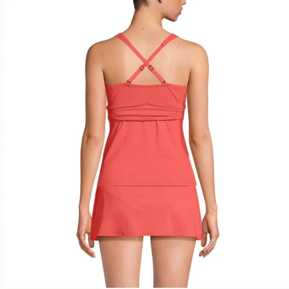 Lands' End V-Neck Plunge X Back Tankini Top - Size: Small Long - NWT